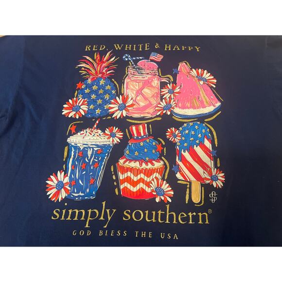 Simply Southern Patriotic Women’s Blue T Shirt Size Extra Large Pineapple Navy - Picture 2 of 6